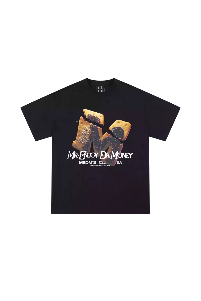 MEDM Big M Cookie Tee from Mr Enjoy Da Money in black with bold graphic design