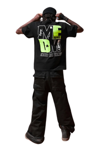 MEDM Building Colour Block Tee in black with bold graphic print on the back for a modern streetwear look