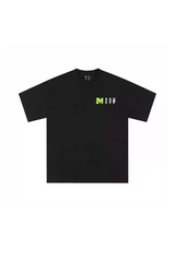 MEDM Building Colour Block Tee in black with bold green lettering for a stylish look