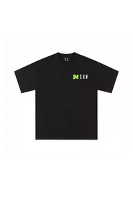 MEDM Building Colour Block Tee in black with bold green lettering for a stylish look