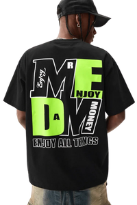 Mr Enjoy Da Money MEDM Building Colour Block Tee in Black with Bold Graphic Print