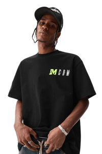 MEDM Building Colour Block Tee in black featuring a unique logo design for streetwear enthusiasts