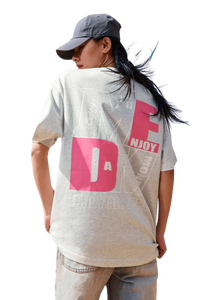 MEDM Building Colour Block Tee in gray with bold graphic design and oversized fit