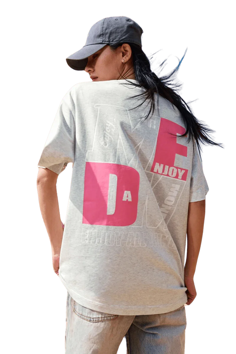 MEDM Building Colour Block Tee in gray with bold graphic design and oversized fit