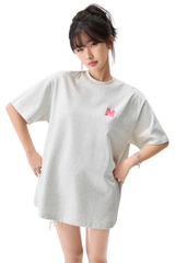 MEDM Building Colour Block Tee in light grey with a pink logo for casual streetwear style