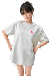 MEDM Building Colour Block Tee in light grey with a pink logo for casual streetwear style