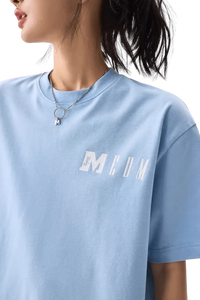 MEDM Building Colour Block Tee in light blue, featuring unique logo design for casual wear