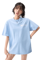 MEDM Building Colour Block Tee in light blue, oversized fit, perfect for casual looks and streetwear style