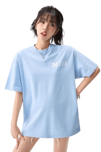 MEDM Building Colour Block Tee in light blue, oversized fit, perfect for casual looks and streetwear style