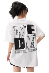 MEDM Building Colour Block Tee in white with bold graphic design on the back for a stylish look