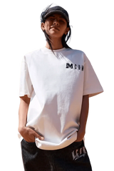 MEDM Building Colour Block Tee in white with logo design, perfect for casual streetwear style
