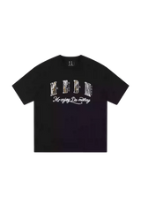 Black MEDM Burnt Laced Tee by Mr Enjoy Da Money with bold white logo design on front