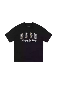 Black MEDM Burnt Laced Tee by Mr Enjoy Da Money with bold white logo design on front