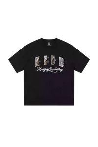 Black MEDM Burnt Laced Tee by Mr Enjoy Da Money with bold white logo design on front