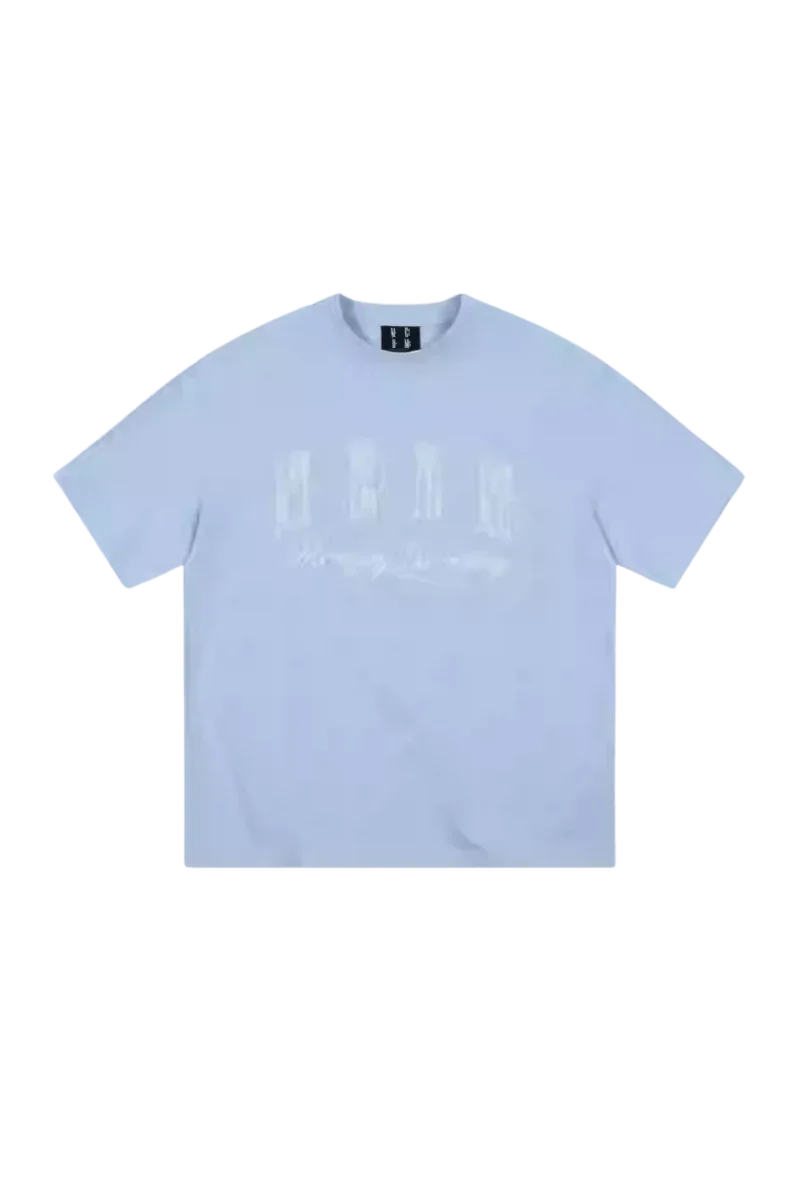 Light blue MEDM Burnt Laced Tee by Mr Enjoy Da Money with subtle graphic print on front