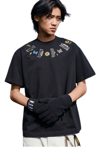 Black MEDM Butterfly Necklace Embroidery Tee by Mr Enjoy Da Money featuring colorful butterfly and flower embroidery on the chest