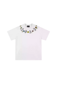 White MEDM Butterfly Necklace Embroidery Tee by Mr Enjoy Da Money with colorful embroidered necklace design