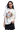 Model wearing a MEDM Curved Flower Print Tee in white with vibrant floral designs