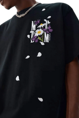 Black MEDM Falling Petals Embroidery Tee by Mr Enjoy Da Money with floral and butterfly design