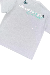 Gray MEDM Falling Petals Embroidery Tee by Mr Enjoy Da Money with butterfly and floral embroidery on back