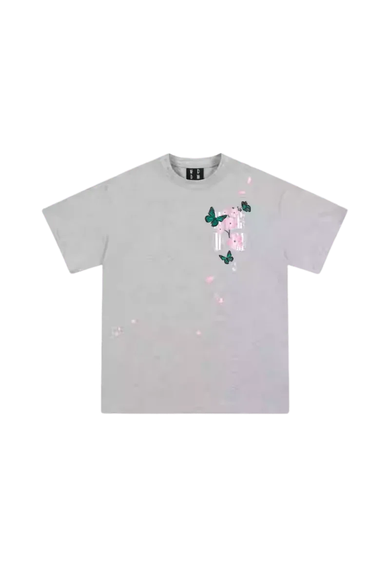 Gray MEDM Falling Petals Embroidery Tee by Mr Enjoy Da Money with butterfly and petal detailing