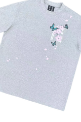 Gray MEDM Falling Petals Embroidery Tee by Mr Enjoy Da Money with butterfly and petal design