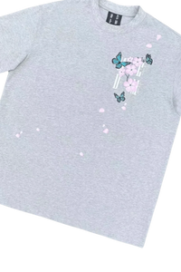 Gray MEDM Falling Petals Embroidery Tee by Mr Enjoy Da Money with butterfly and petal design