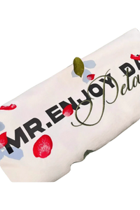 White MEDM Falling Petals Embroidery Tee by Mr Enjoy Da Money with red floral petal design