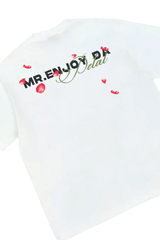 White MEDM Falling Petals Embroidery Tee by Mr Enjoy Da Money with rose petal and logo design