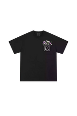 MEDM Flower Embroidery Pocket Tee in black with colorful floral design on pocket