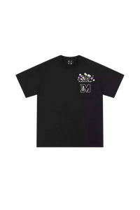 MEDM Flower Embroidery Pocket Tee in black with colorful floral design on pocket