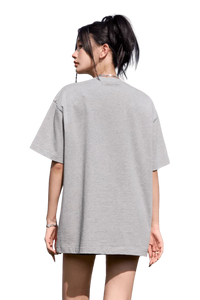 Back view of a grey MEDM Flower Embroidery Pocket Tee showcasing a relaxed fit and comfortable style.