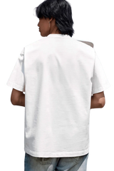 Back view of a white MEDM Flower Embroidery Pocket Tee with relaxed fit for casual style