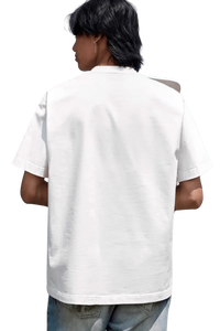 Back view of a white MEDM Flower Embroidery Pocket Tee with relaxed fit for casual style