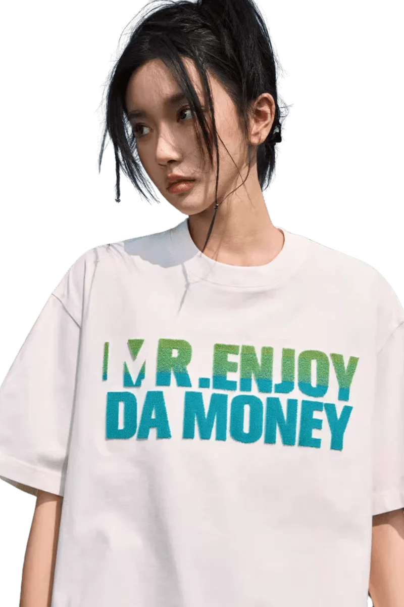 White MEDM Gradient Letter Print Tee by Mr Enjoy Da Money featuring a bold graphic design