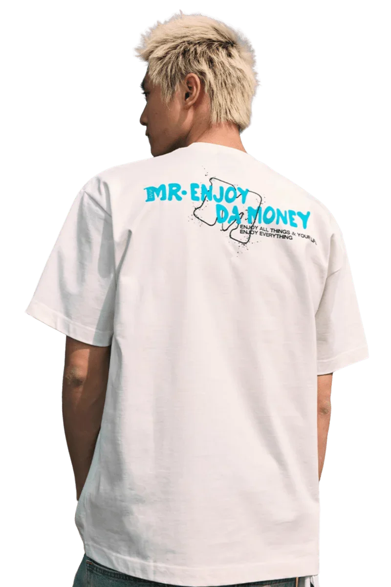 MEDM Large M WireFrame Embroidery Tee in white with a unique back design for stylish comfort