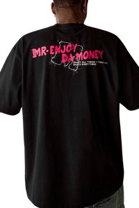 MEDM Large M WireFrame Embroidery Tee in Black featuring vibrant back graphic by Mr Enjoy Da Money