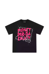 MEDM Large M WireFrame Embroidery Tee in black with vibrant pink graphic design
