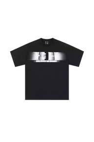 Black MEDM Phantom Contrast Tee by Mr Enjoy Da Money with silver blurred logo print on front