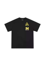 Black MEDM Pixelated Flower Pocket Tee by Mr Enjoy Da Money with yellow flower design above chest pocket
