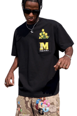 MEDM Pixelated Flower Pocket Tee by Mr Enjoy Da Money black t-shirt with yellow pixelated flower design on pocket