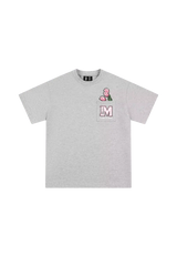 Gray MEDM Pixelated Flower Pocket Tee by Mr Enjoy Da Money with pixelated pink flower and M logo on chest pocket