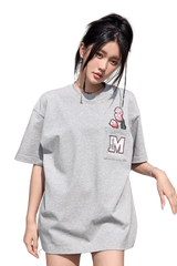 Gray MEDM Pixelated Flower Pocket Tee by Mr Enjoy Da Money featuring pixelated flower and M logo on front pocket