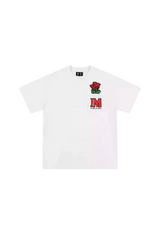 White MEDM Pixelated Flower Pocket Tee by Mr Enjoy Da Money with pixelated red flower and logo on chest pocket