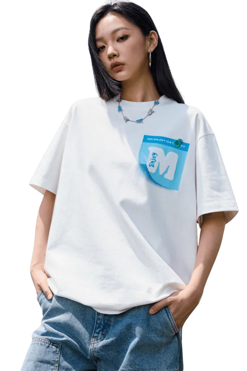 MEDM Sitcky Note Print Tee in White with a Unique Graphic Design and Comfortable Fit