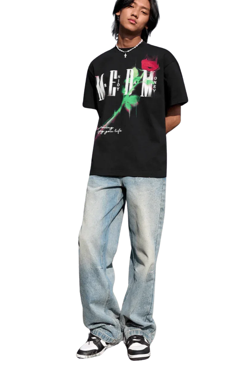 MEDM Smudged Floral Tee black graphic t-shirt with floral design by Mr Enjoy Da Money