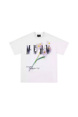 White MEDM Smudged Floral Tee by Mr Enjoy Da Money with floral graphic and text design
