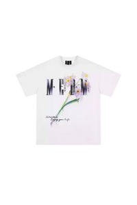 White MEDM Smudged Floral Tee by Mr Enjoy Da Money with floral graphic and text design