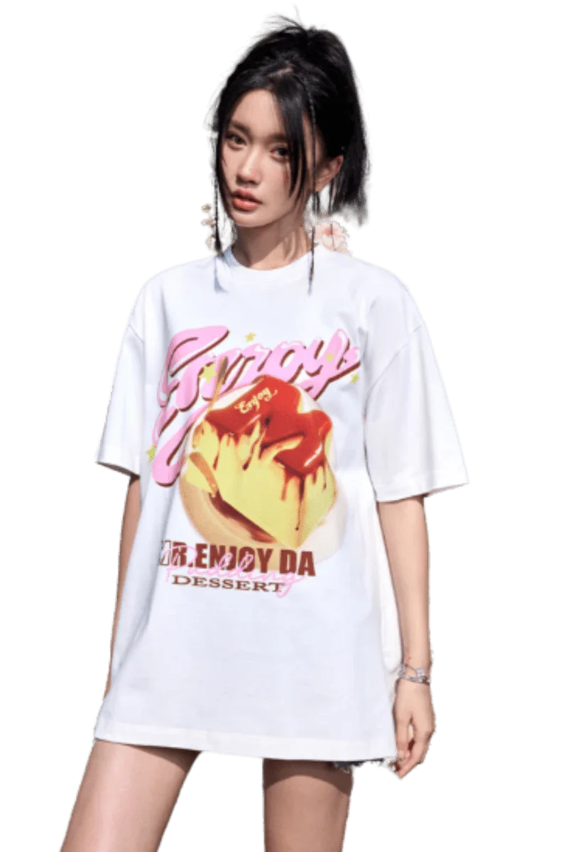 MEDM SS24 Chocolate Pudding Dessert Tee featuring vibrant graphic design on a relaxed fit shirt