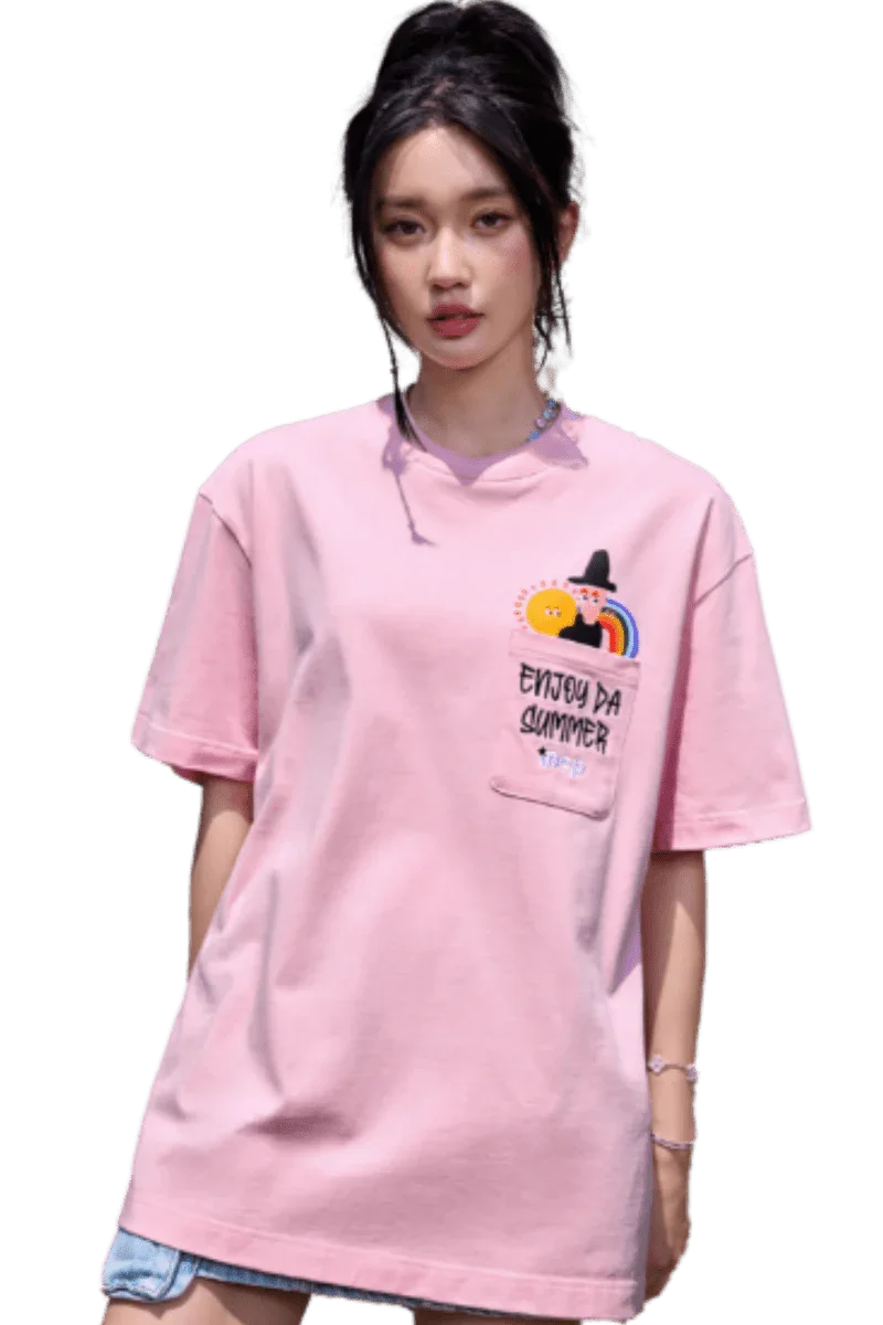 Mr Enjoy Da Money MEDM SS24 MCP Series Pocket Tee in Pink with Graphic Design